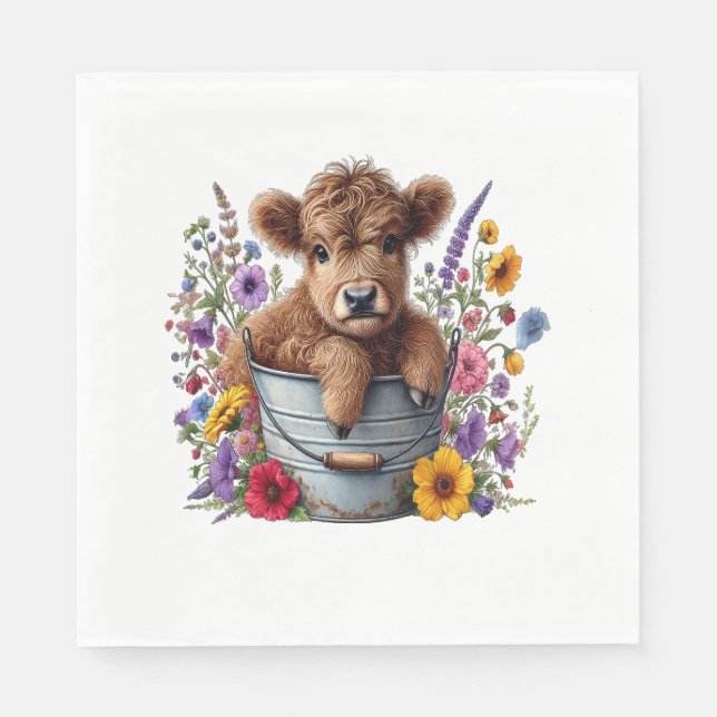 Höllenkuh in Blume Eimer, Niedlich Serviette (Vorderseite)