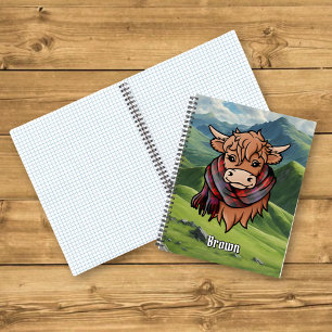 Höllenkuh mit braunem Tartan-Karpfen Notizbuch