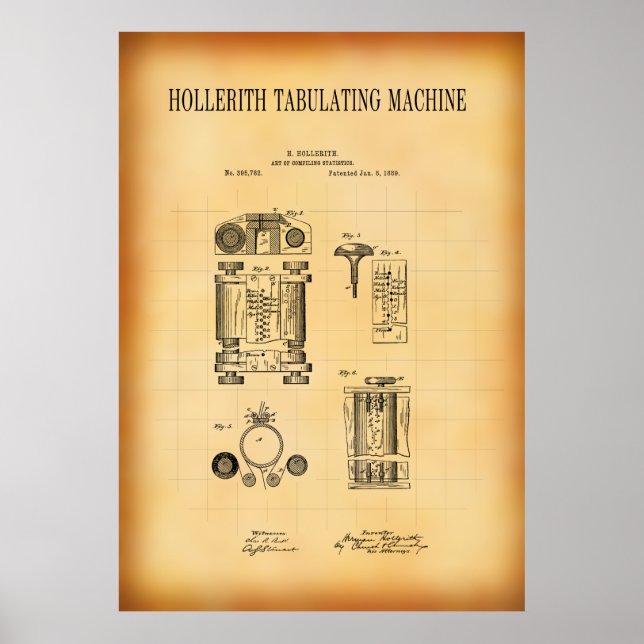 HOLLERITH TABULATING MACHINE PATENT 1889 POSTER (Vorne)