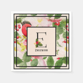 Hollie Berries Monogram Letter E Nachname Paper Serviette