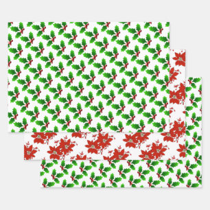 Hollies und Poinsettias Geschenkpapier Set