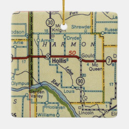Hollis OK Retro Map Keramikornament