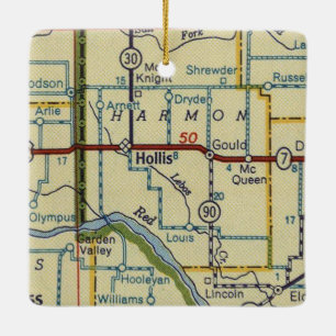 Hollis OK Retro Map Keramikornament