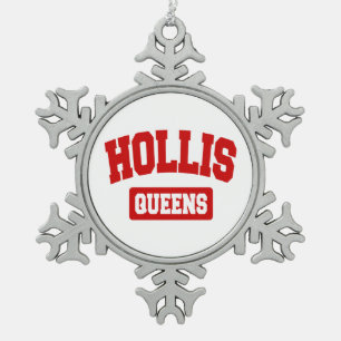 Hollis, Queens, NYC Schneeflocken Zinn-Ornament