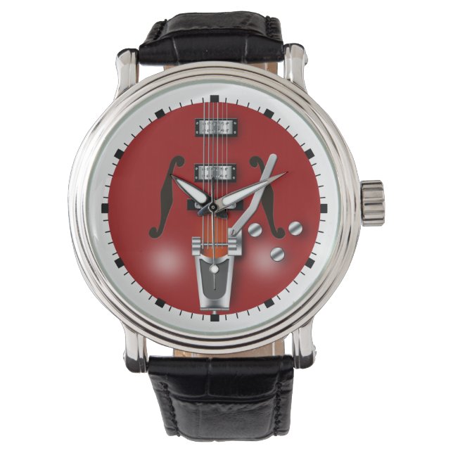Hollow Body Red Guitar Armbanduhr (Vorderseite)
