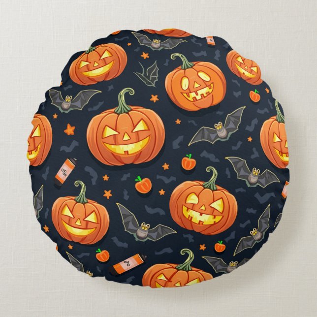 Holloween Pumkin Round Pillow Rundes Kissen (Vorderseite)