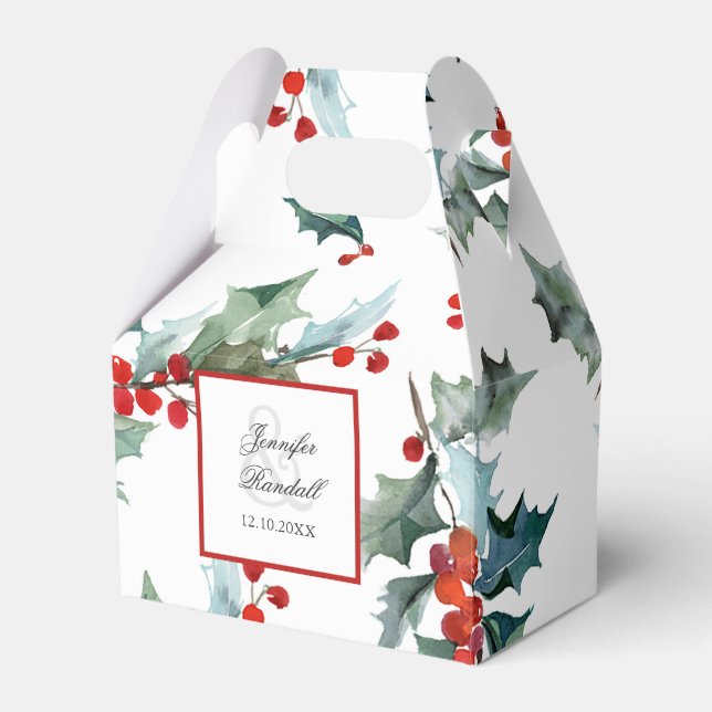 Holly and Berries Holiday Greenerity Wedding Geschenkschachtel (Vorderseite)