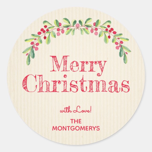 Holly and Berries on Ivory Christmas Holiday Runder Aufkleber (Vorderseite)