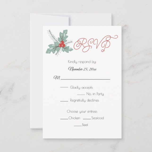 Holly and Berries Pine Bough UAWG RSVP Karte (Vorderseite)