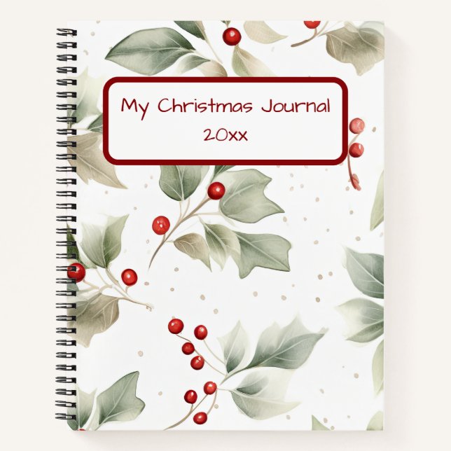 Holly and Berries Watercolor Notizbuch (Vorderseite)