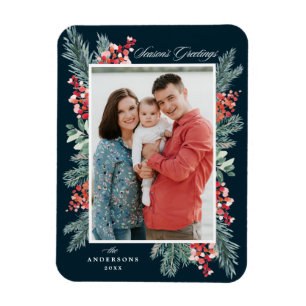 Holly and Evergreen Season's Greetings Foto Magnet