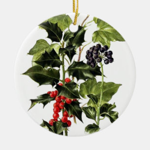 holly and ivy design Christmas Keramik Ornament