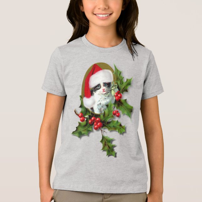Holly and Kitten Christmas Tri-Blend Shirt (Vorderseite)