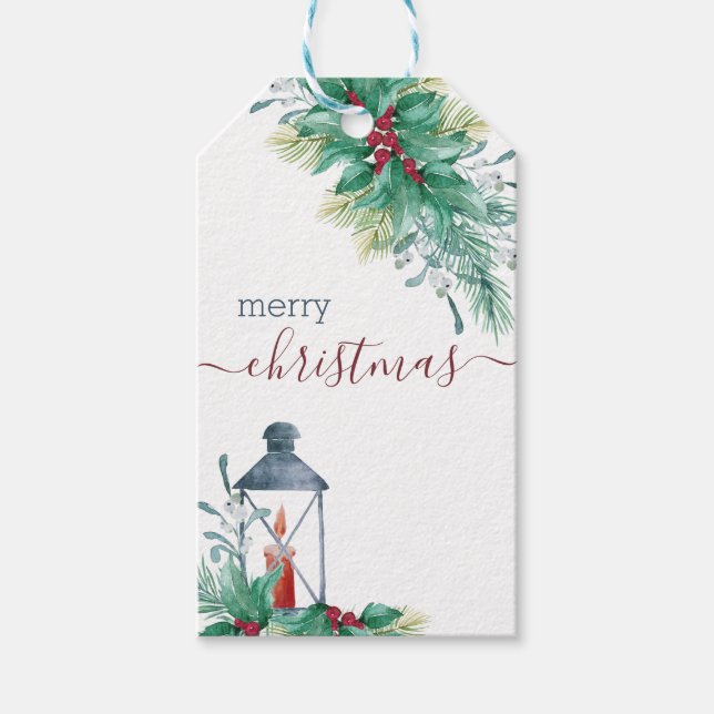 Holly and Mistletoe Traditionelle Weihnachten Geschenkanhänger (Vorderseite)