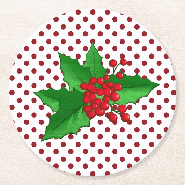 Holly and Polka Dots Holiday Paper Untersetzer (Vorderseite)