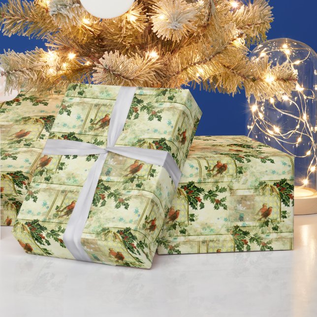 Holly and Robins Holiday Pattern Geschenkpapier (Feiertage)