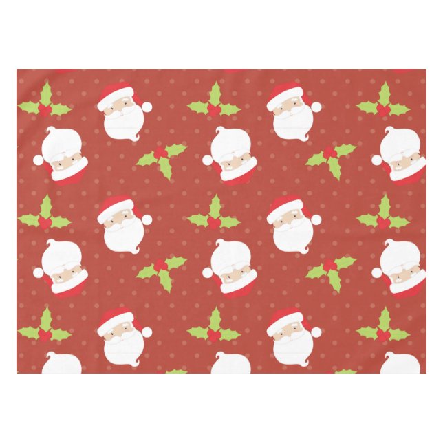 Holly and Santa Claus on Dotted Holiday Tablecloth Tischdecke (Vorderseite (Horizontal))
