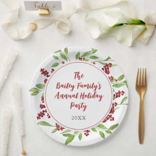 Holly and Watercolor Greenerity Holiday Paper Plat Pappteller
