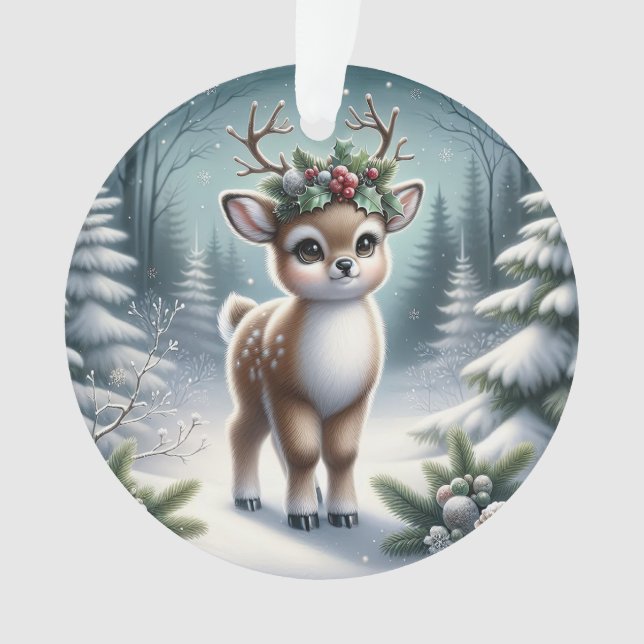 Holly-Antlered Fawn in Snowy Forest (devant)