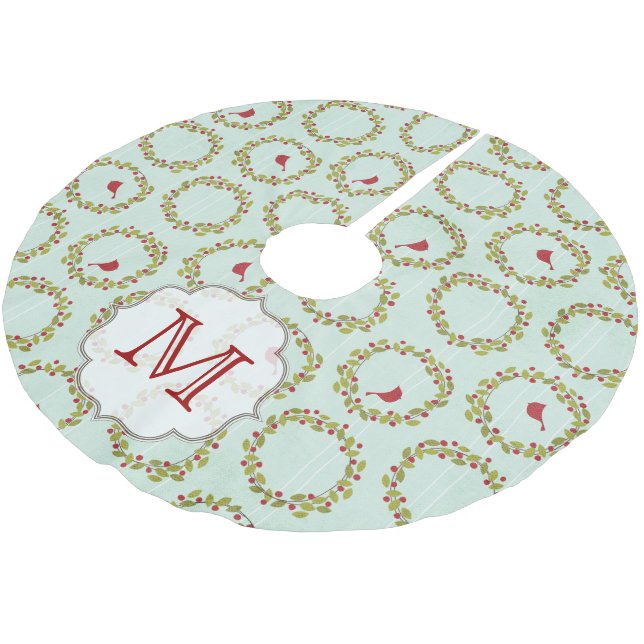 Holly Bales Kardinal Monogram Initial Tree Skirt Polyester Weihnachtsbaumdecke (Schrägansicht)
