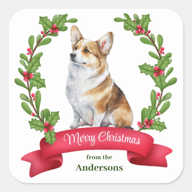 Holly Banner Corgi Dog Christi Square Sticker (Vorderseite)