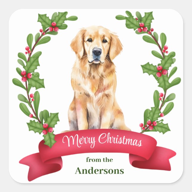 Holly Banner Golden Retriever Quadratischer Aufkleber (Vorderseite)