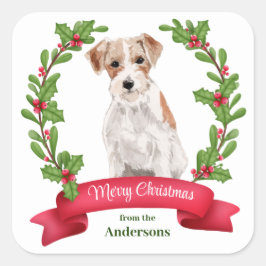 Holly Banner Jack Russell Terrier Weihnachten Quadratischer Aufkleber