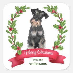 Holly Banner Miniature Schnauzer Dog Weihnachten Quadratischer Aufkleber