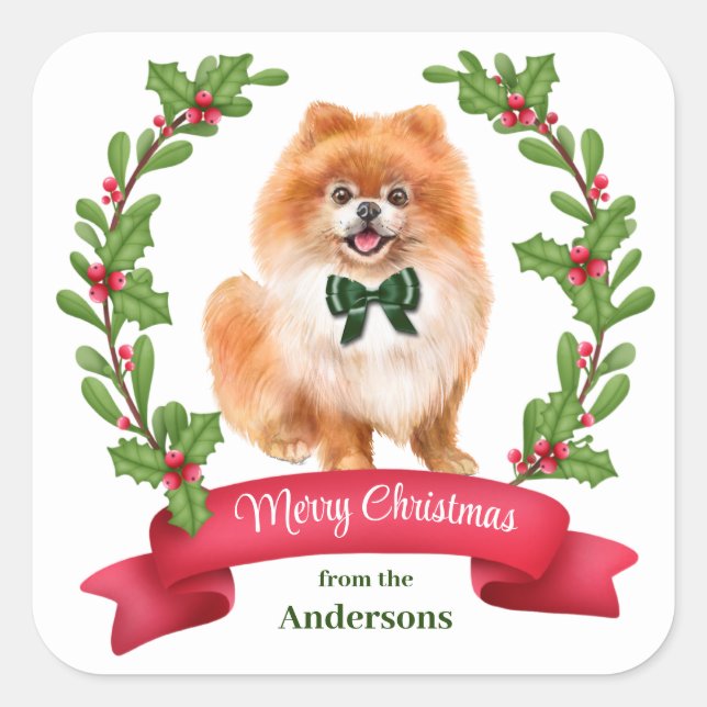 Holly Banner Roter Spitz Weihnachten Quadratischer Aufkleber (Vorderseite)