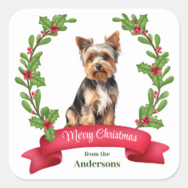 Holly Banner Yorkshire Terrier Quadratischer Aufkleber