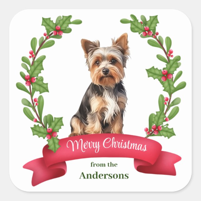 Holly Banner Yorkshire Terrier Quadratischer Aufkleber (Vorderseite)