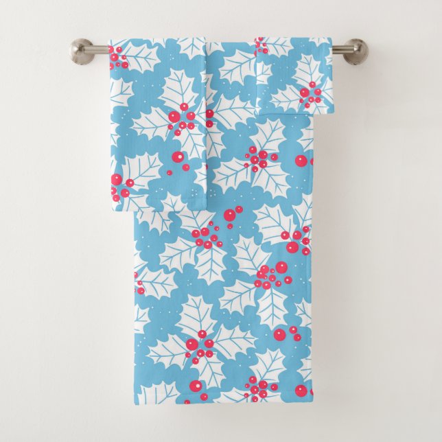 Holly Beere auf blau Badhandtuch Set (Insitu)