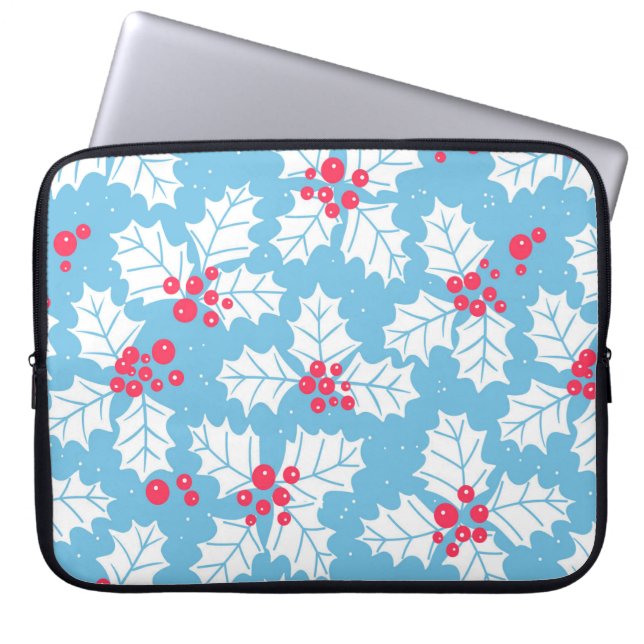 Holly Beere auf blau Laptopschutzhülle (Vorderseite)
