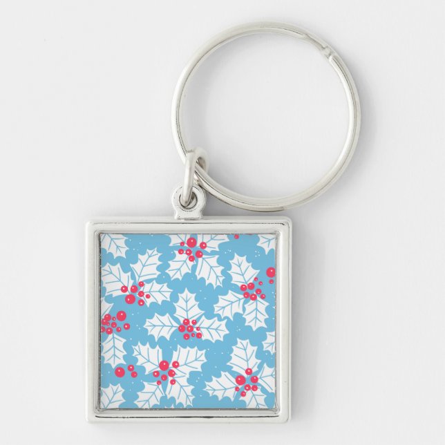 Holly Beere auf blau Schlüsselanhänger (Vorne)
