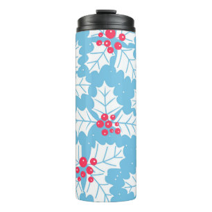 Holly Beere auf blau Thermosbecher