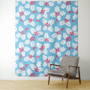 Holly Beere auf blau Wandteppich