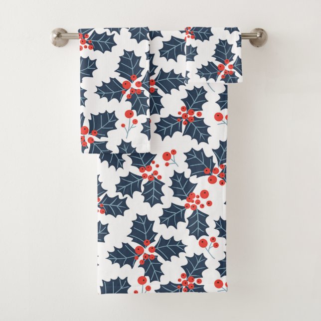 Holly Beere auf Weiß Badhandtuch Set (Insitu)