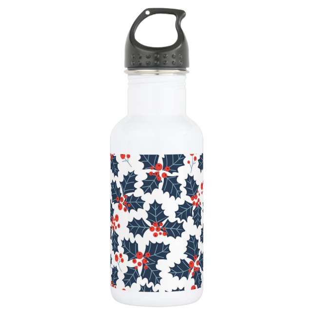 Holly Beere auf Weiß Edelstahlflasche (Vorderseite)