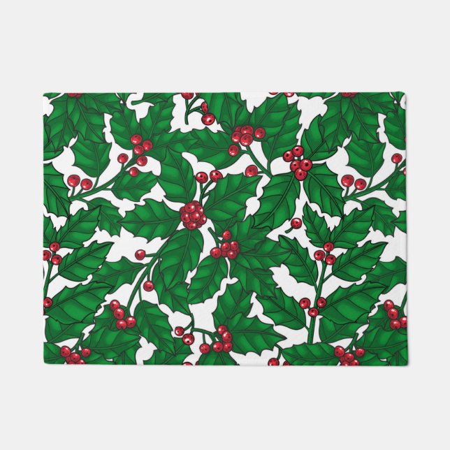 Holly Beere auf Weiß Fußmatte (Vorderseite)