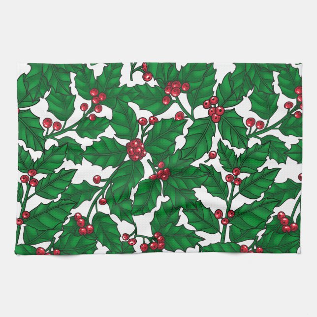 Holly Beere auf Weiß Geschirrtuch (Horizontal)