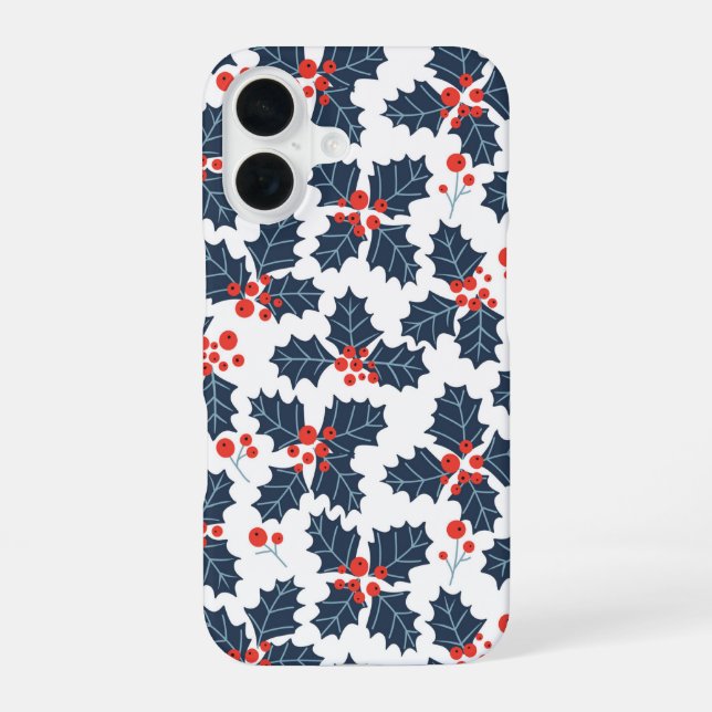 Holly Beere auf Weiß iPhone 16 Hülle (Rückseite)