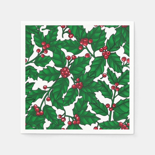 Holly Beere auf Weiß Serviette (Vorderseite)
