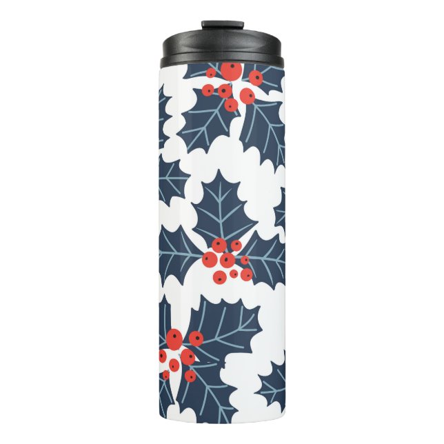 Holly Beere auf Weiß Thermosbecher (Vorderseite)