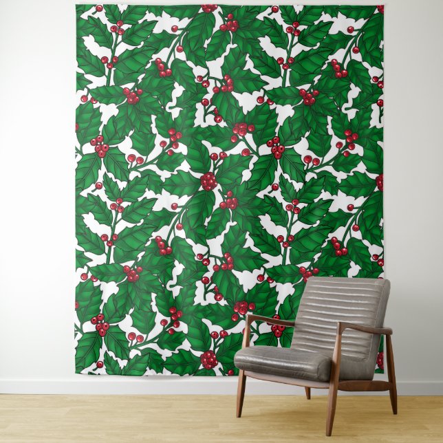 Holly Beere auf Weiß Wandteppich (Beispiel)