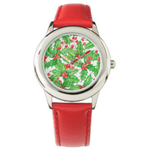 Holly Beere, Wasserfarbe Weihnachtsmuster Armbanduhr