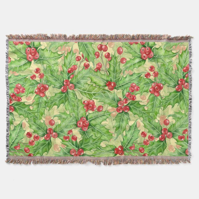Holly Beere, Wasserfarbe Weihnachtsmuster Decke (Vorderseite)