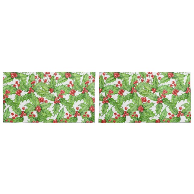 Holly Beere, Wasserfarbe Weihnachtsmuster Kissenbezug (Vorderseite-Set)