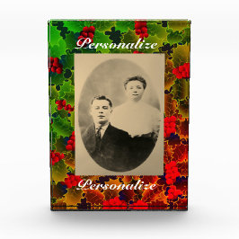 Holly-Beeren-Blätter leuchten winterrot Fotoblock