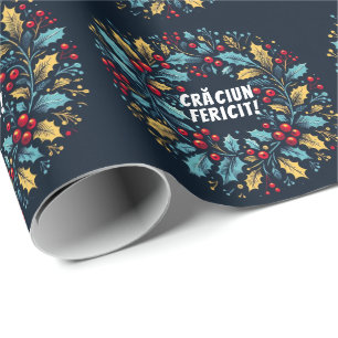 Holly-Beeren-Kranz der rumänischen Flaggenfarben W Geschenkpapier