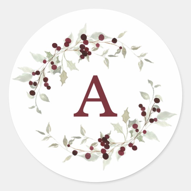 Holly-Beeren-Kranz-Monogramm-Buchstabe Runder Aufkleber (Vorderseite)